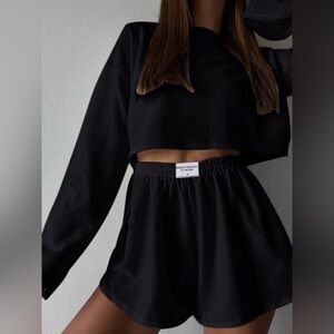 Eyelet Round Neck Top and Shorts Set